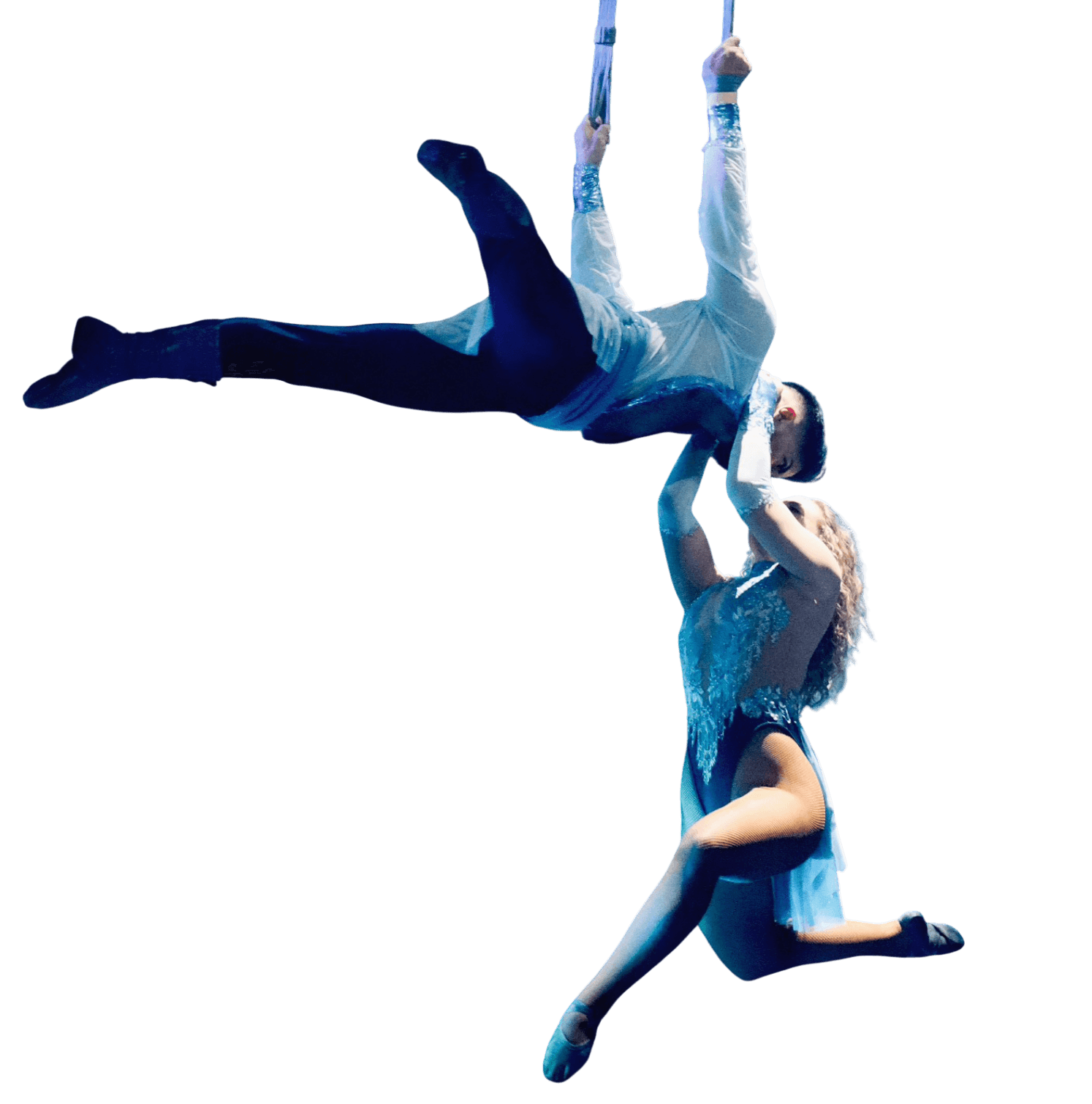 Dúo acrobático en estrabos aéreos sobre el escenario